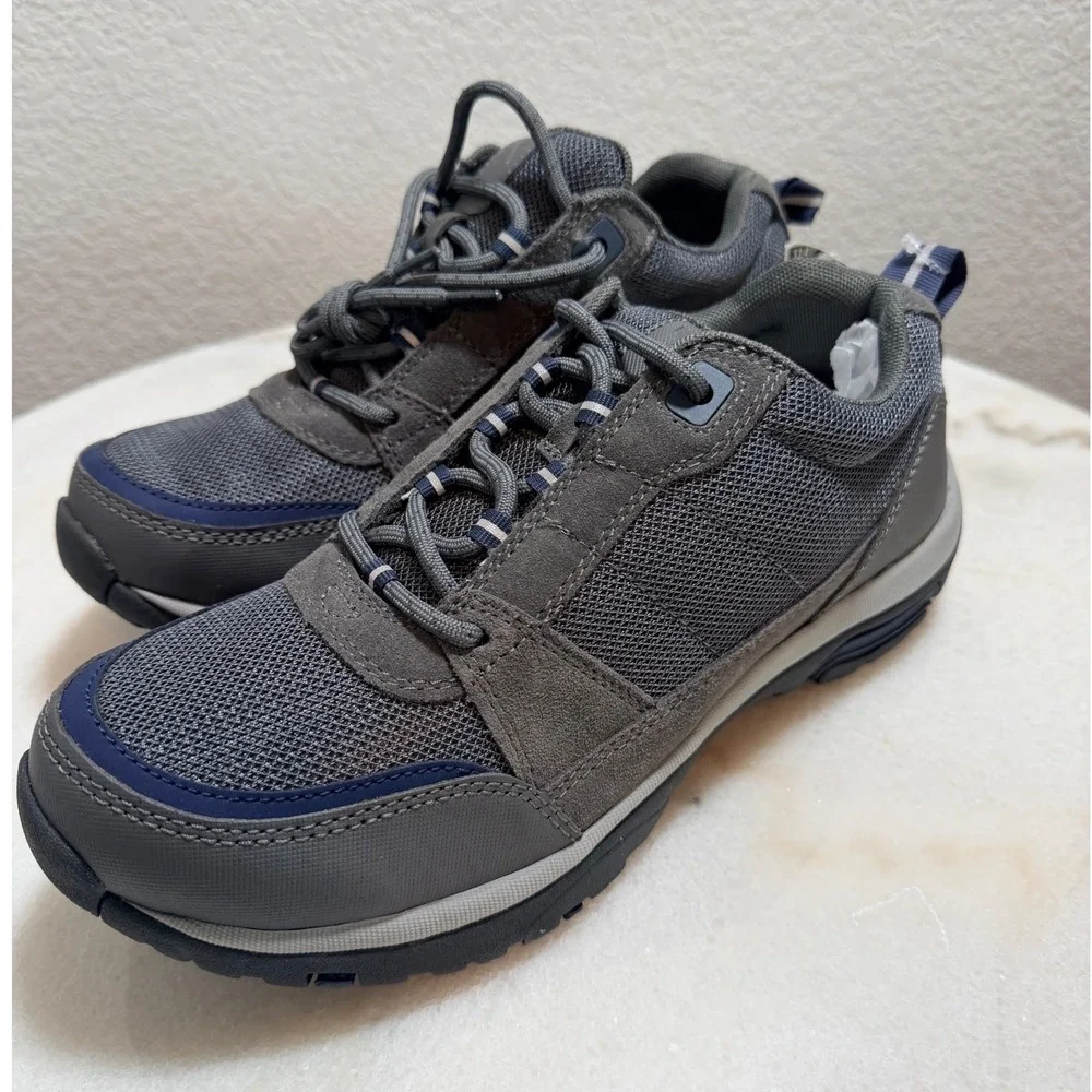 Lands End Mens All Weather Suede Trail Shoes Gray Navy Sneakers Size 8.5 D